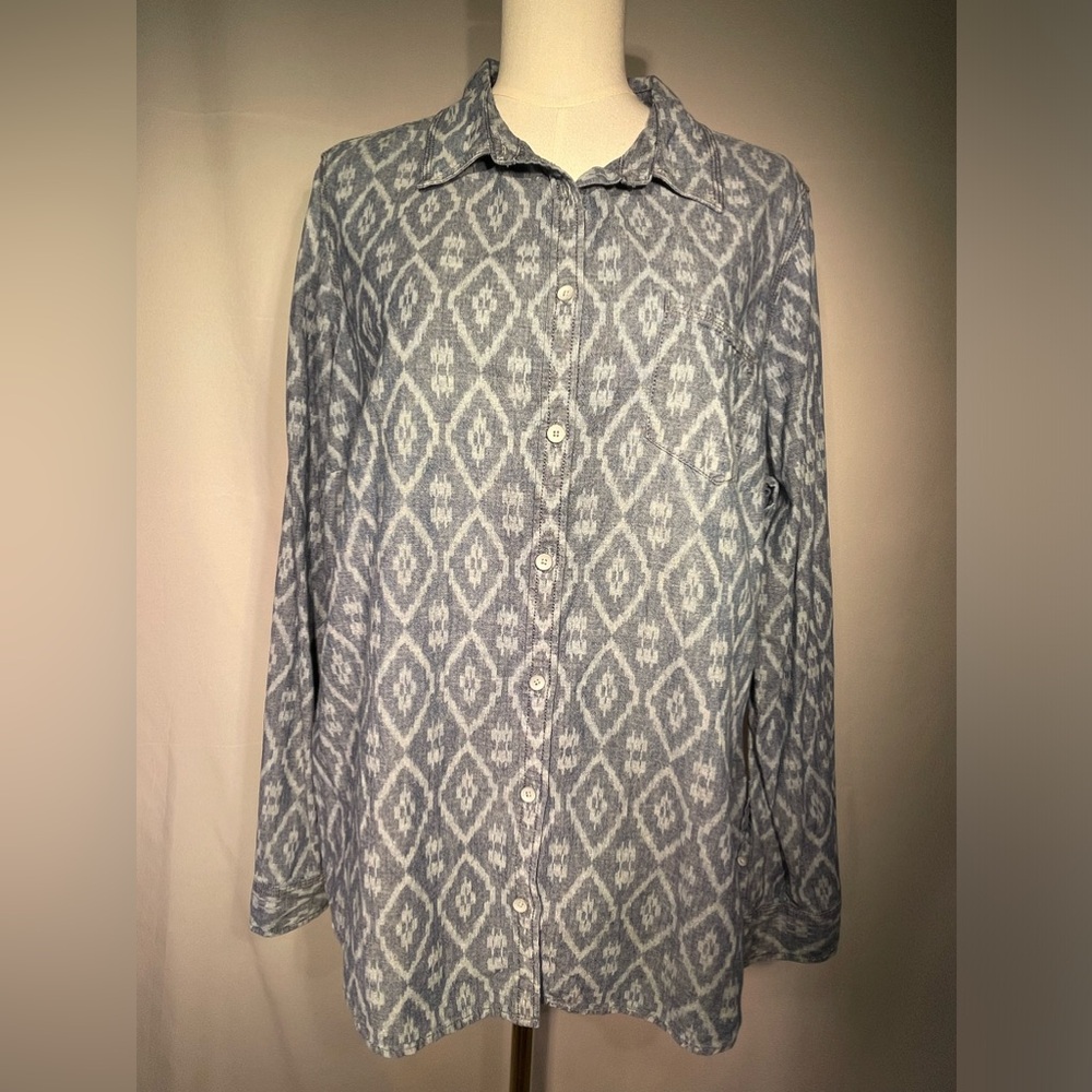 Womens 100% Cotton Button Up Shirt Geo Western Boho Chic Size 2X Plus Size